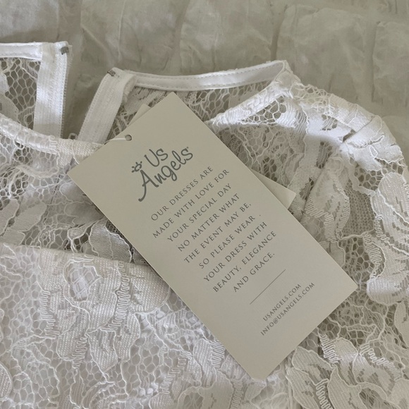 Us Angels White A-line Bell Sleeve Mock Lace Neck Dress - Picture 4 of 8